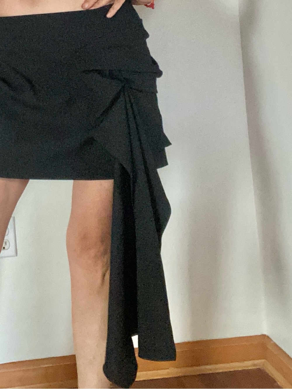 Zara Black Asymmetric Draped Mini Skirt